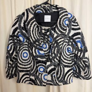 didier parakian Jacket White black blue swirl Size 14 blazer made in Italy